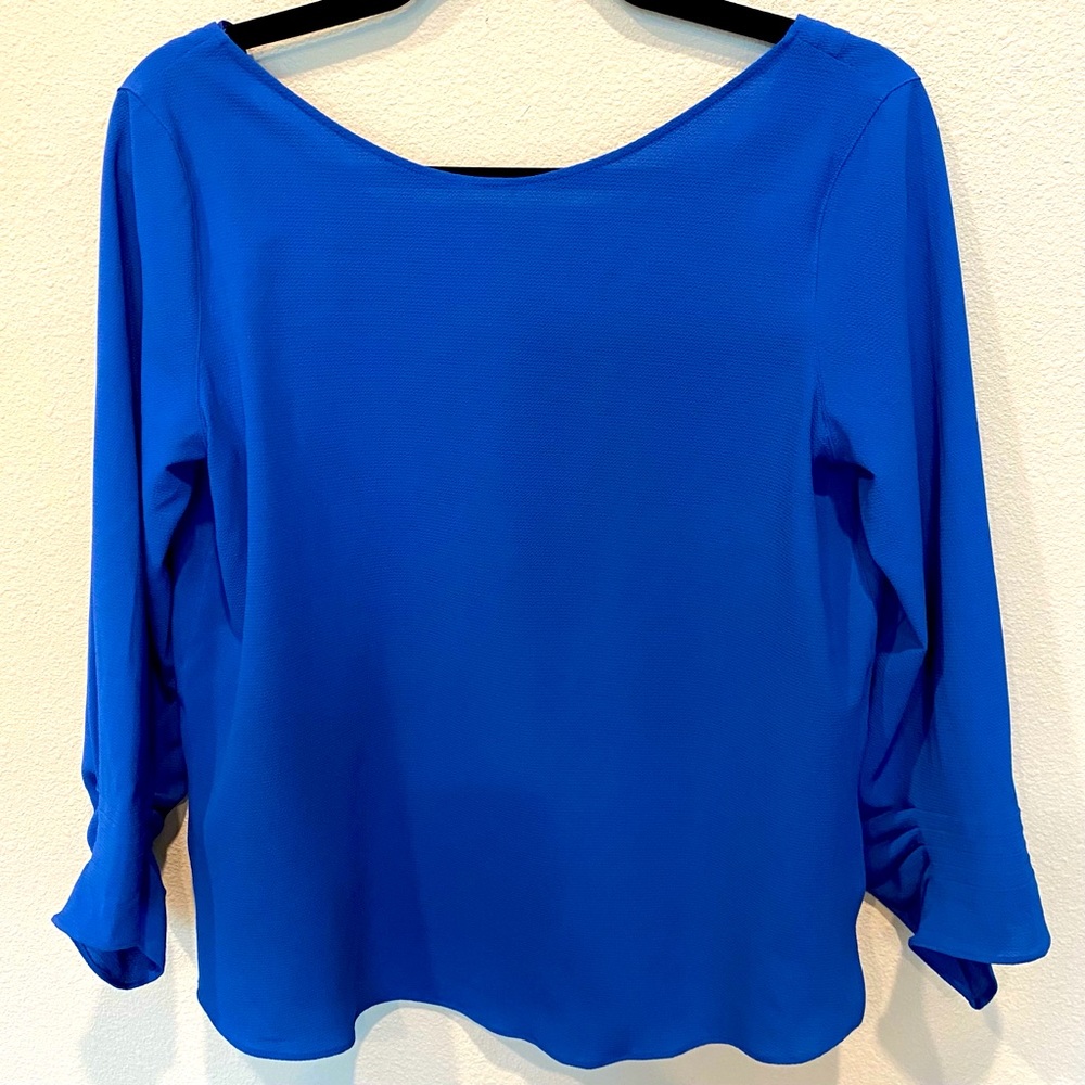 Massimo Dutti Blue Scoop Back Long Sleeve Blouse